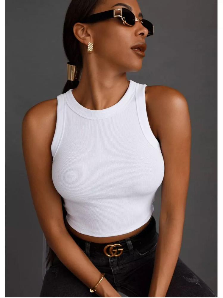 Топ Женский белый, размер 40, 42 Хлопок, Лайкра Без рукавов Вечерний ...