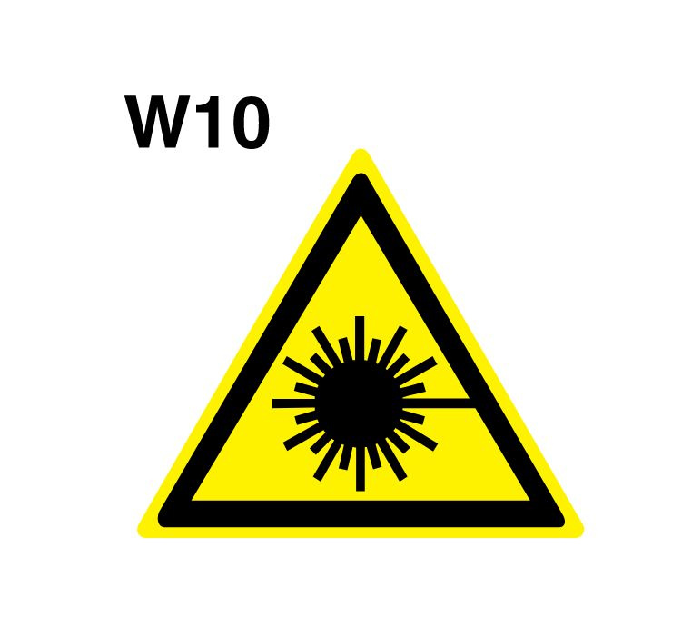 Световозвращающий, треугольный, предупреждающий знак W10 Опасно. Лазерное излучение (самоклеящаяся ПВХ #1