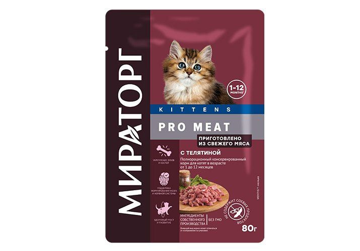 Мираторг Kittens Pro Meat / Влажный корм Паучи для Котят в возрасте от 1 до 12 месяцев с Телятиной 80х24 #1