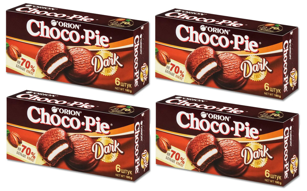 Orion Печенье Choco Pie Dark с шоколадом, 180 г х 4 шт #1