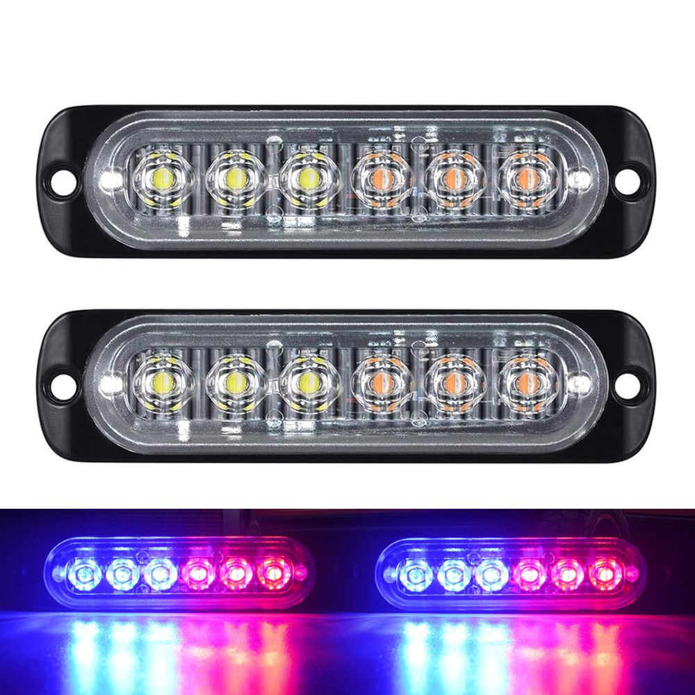 2ШТ Стробоскоп для авто / проблесковый маяк / 6 LED 12-24V Красный Синий  #1