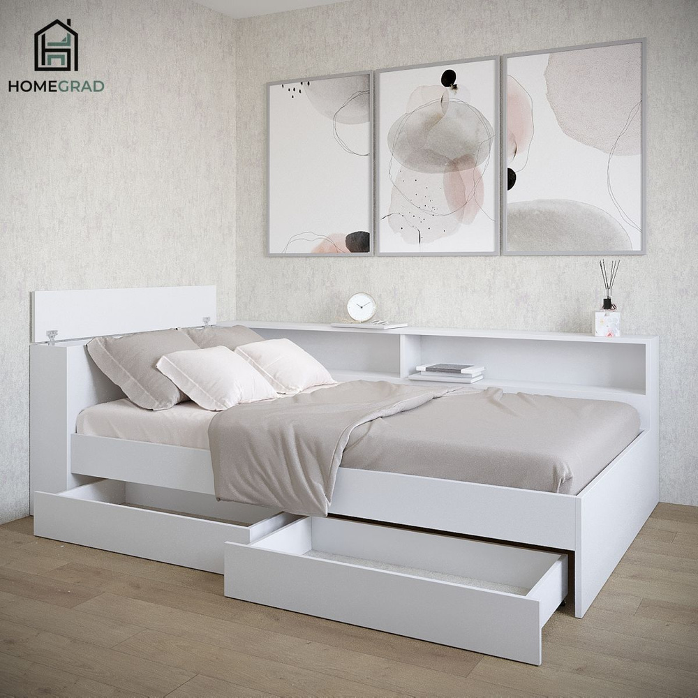 Кровать с прикроватным блоком с ящиками HomeGrad Ksenia,1200х2000 ...
