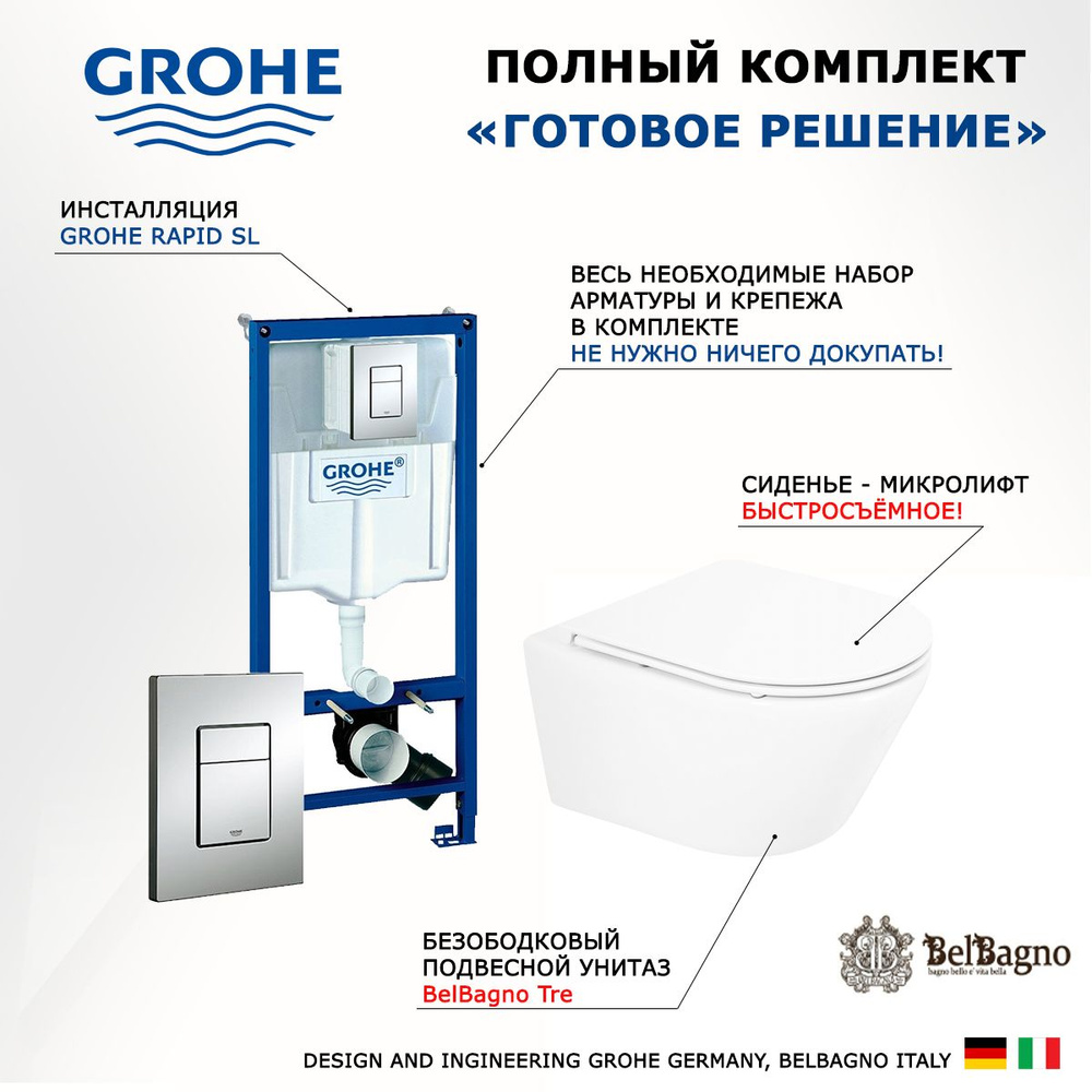 Комплект унитаза c инсталляцией GROHE, 500497 - купить по низким ценам в  интернет-магазине OZON с доставкой (917695140)