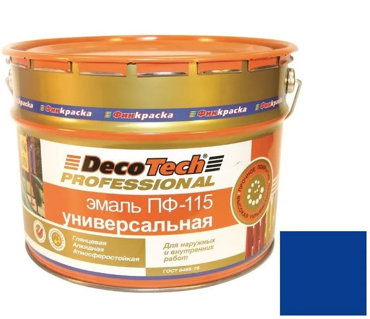 Эмаль DecoTech DecoTech ПФ-115 глянцевая синяя под RAL5005 10кг ...