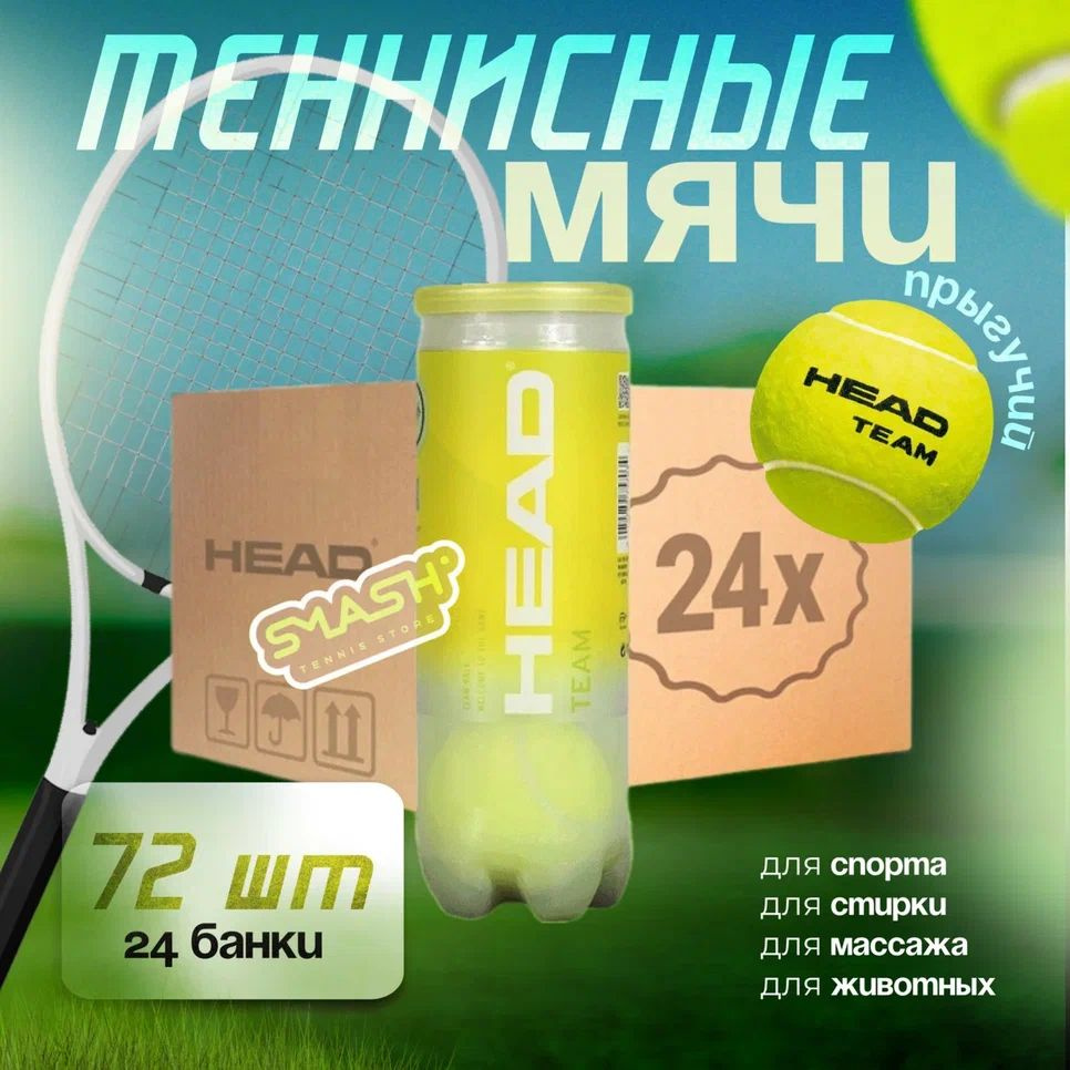 Head Мячи для большого тенниса HEAD TEAM - 3B (1 коробка, 24 банки, 72 мяча)  #1