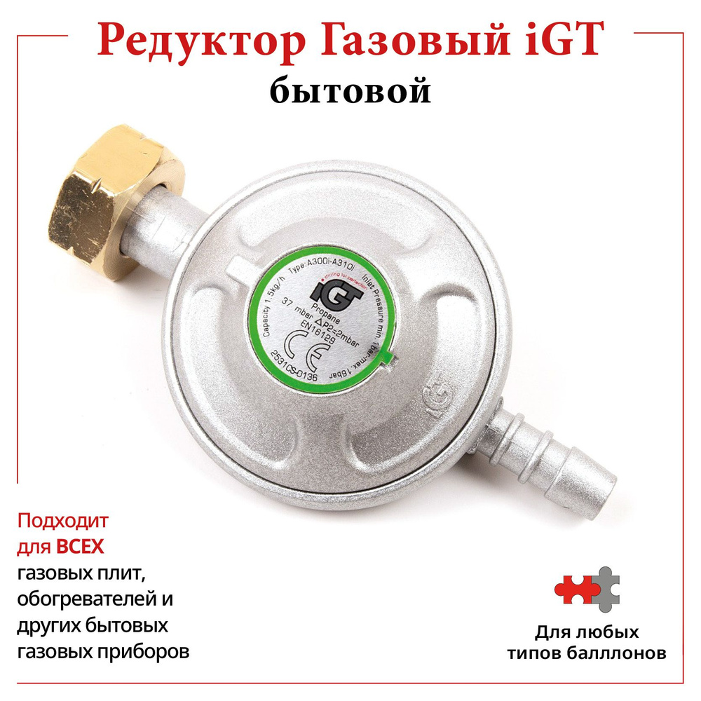 Редуктор-регулятор давления IGT-A302iP2 A300i/A310I бытовой для газовых баллонов с типом соединения СНГ, #1