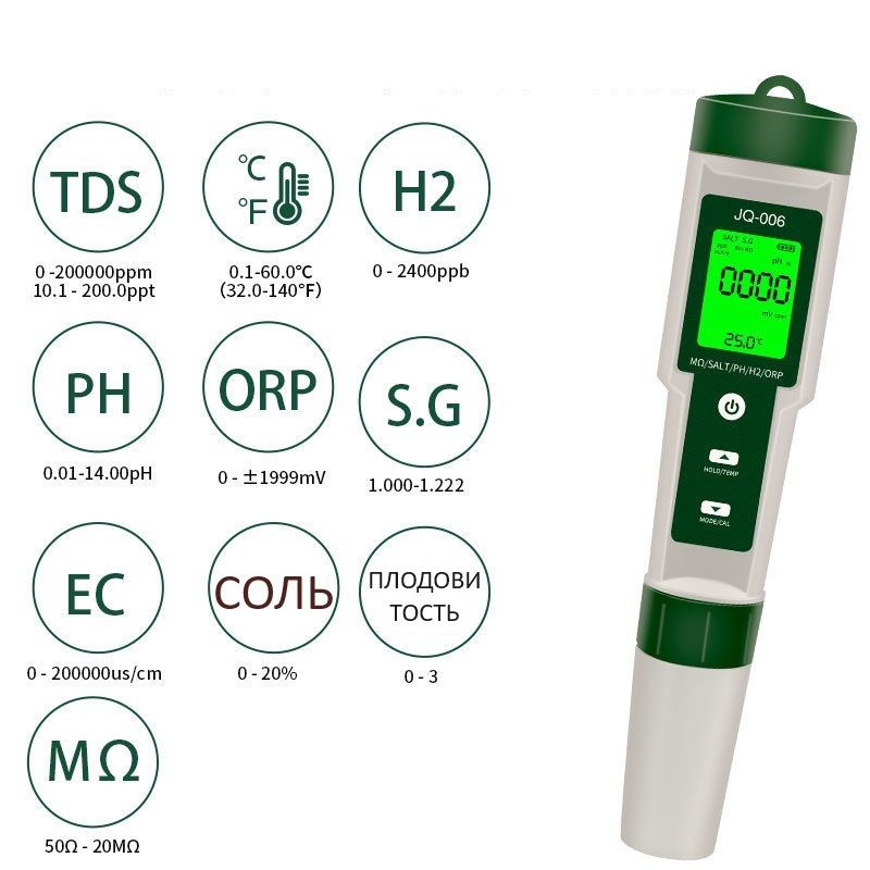 Многофункциональный тестер качества воды 10 в 1 - в т.ч. H2 ...