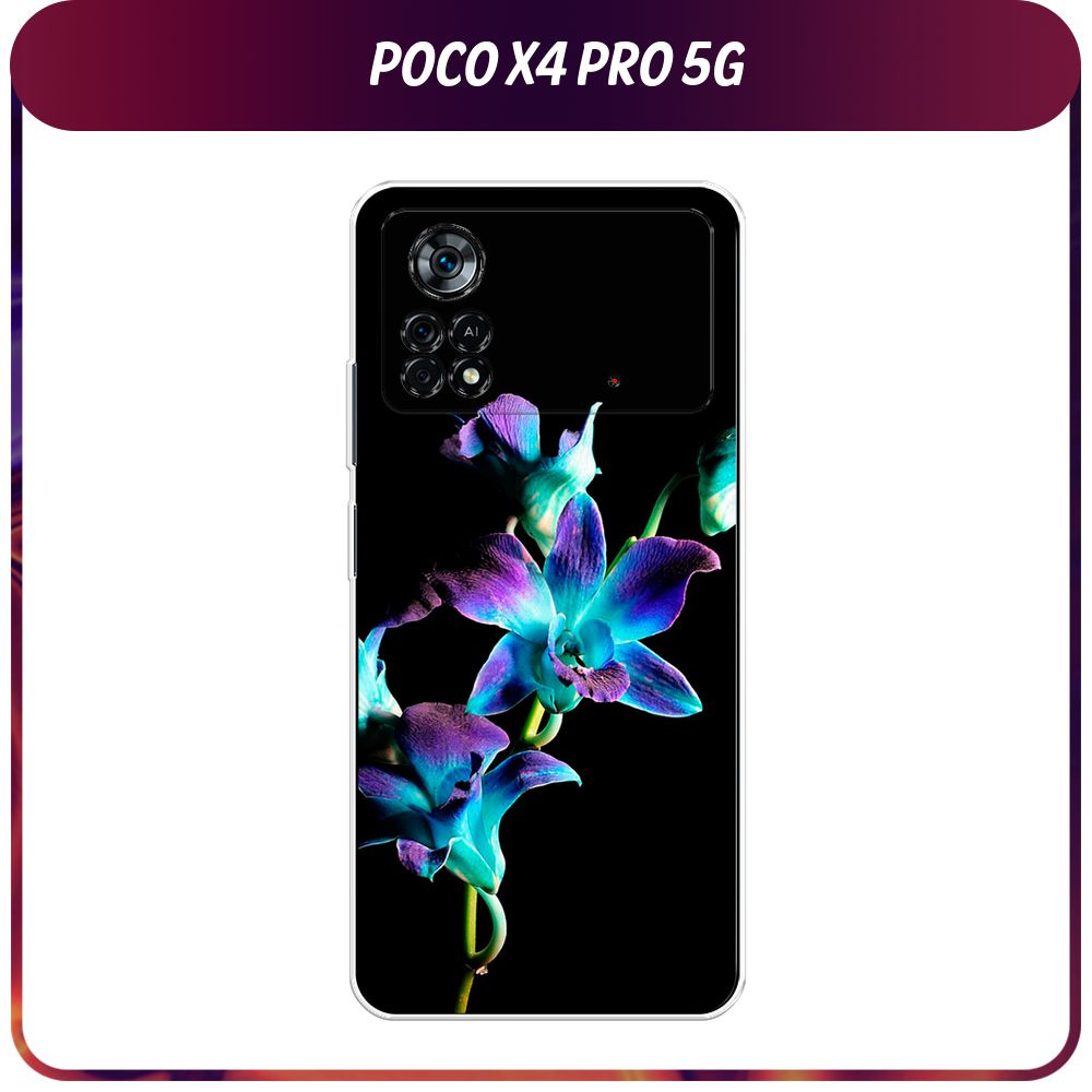 Силиконовый чехол на Xiaomi Poco X4 Pro 5G / Поко X4 Pro 5G - "Синий цветок на черном"  #1