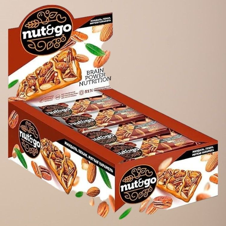 Nut&Go, батончик с миндалём, пеканом, карамелью, морской солью ...