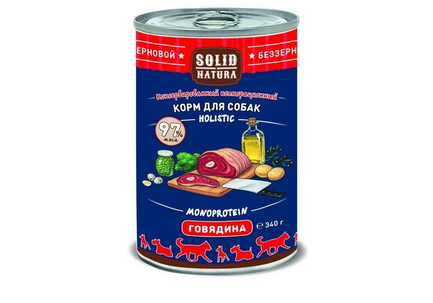 Solid Natura Holistic Monoprotein / Консервы Солид Натура Беззерновые для собак Говядина, 340г х 12шт #1