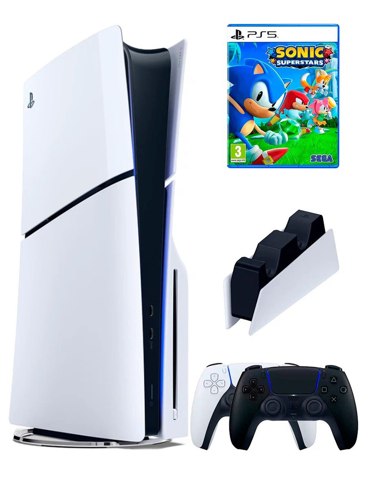 PS5 (ПС5) Игровая приставка Sony PlayStation 5 Slim +2-й геймпад(черный)+зарядное+игра Sonic, 1000ГБ #1