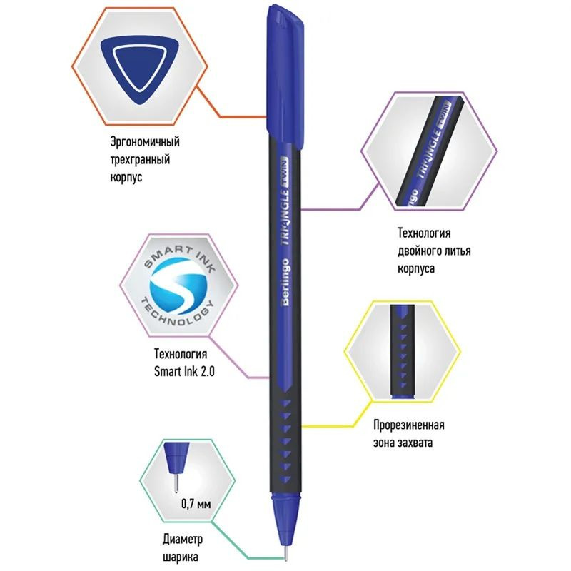 Ручка шариковая масляная синяя набор 5 штук Berlingo "Triangle Twin" 0,7мм CBp_07283  #1