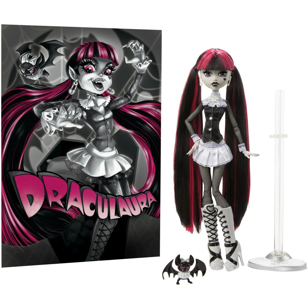 Monster High & Mattel, Куклы-постеры, Draculaura in Black and White, коллекционные игрушки-подарки  #1