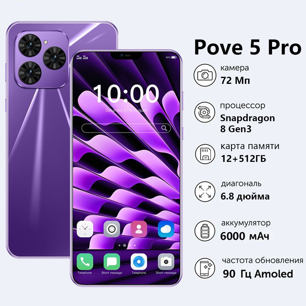 Мобильный телефон Pove 5 Pro Смартфон русской версии сеть 4g, Wi-FI+ GPS + Bluetooth, мощные игровые #1