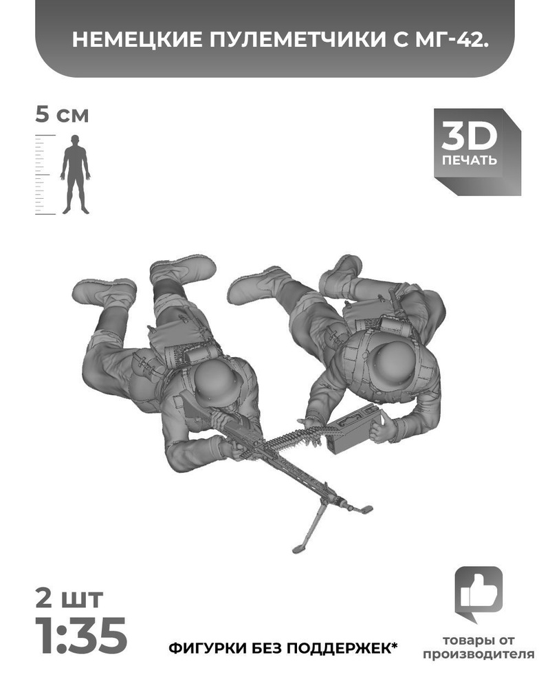 3DD Немецкая пехота. Пулеметчики с МГ-42. Германия. Фигурка для моделирования. Вторая мировая война. #1