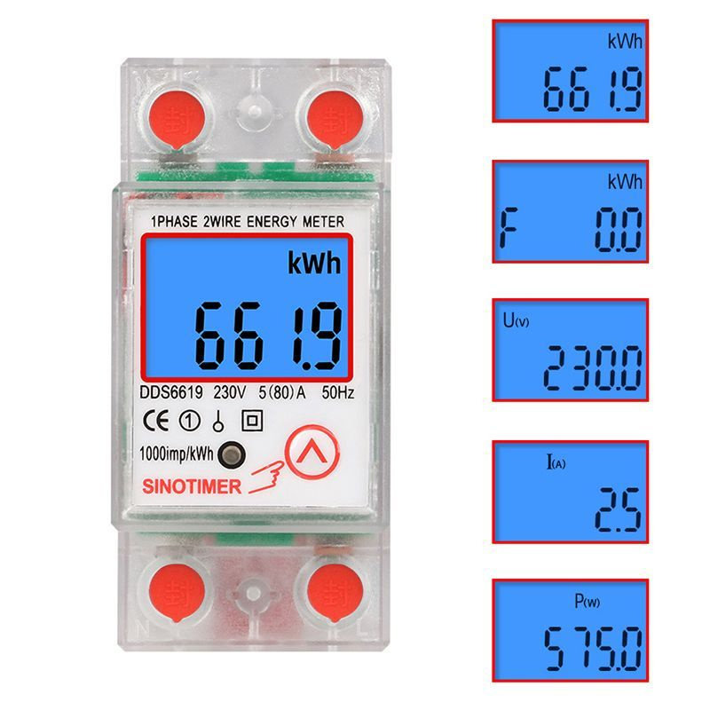 Счетчик энергии электроэнергии одиночной фазы DIN-рейки кВтч 5-80A 220 В 230 В переменного тока 50 Гц #1