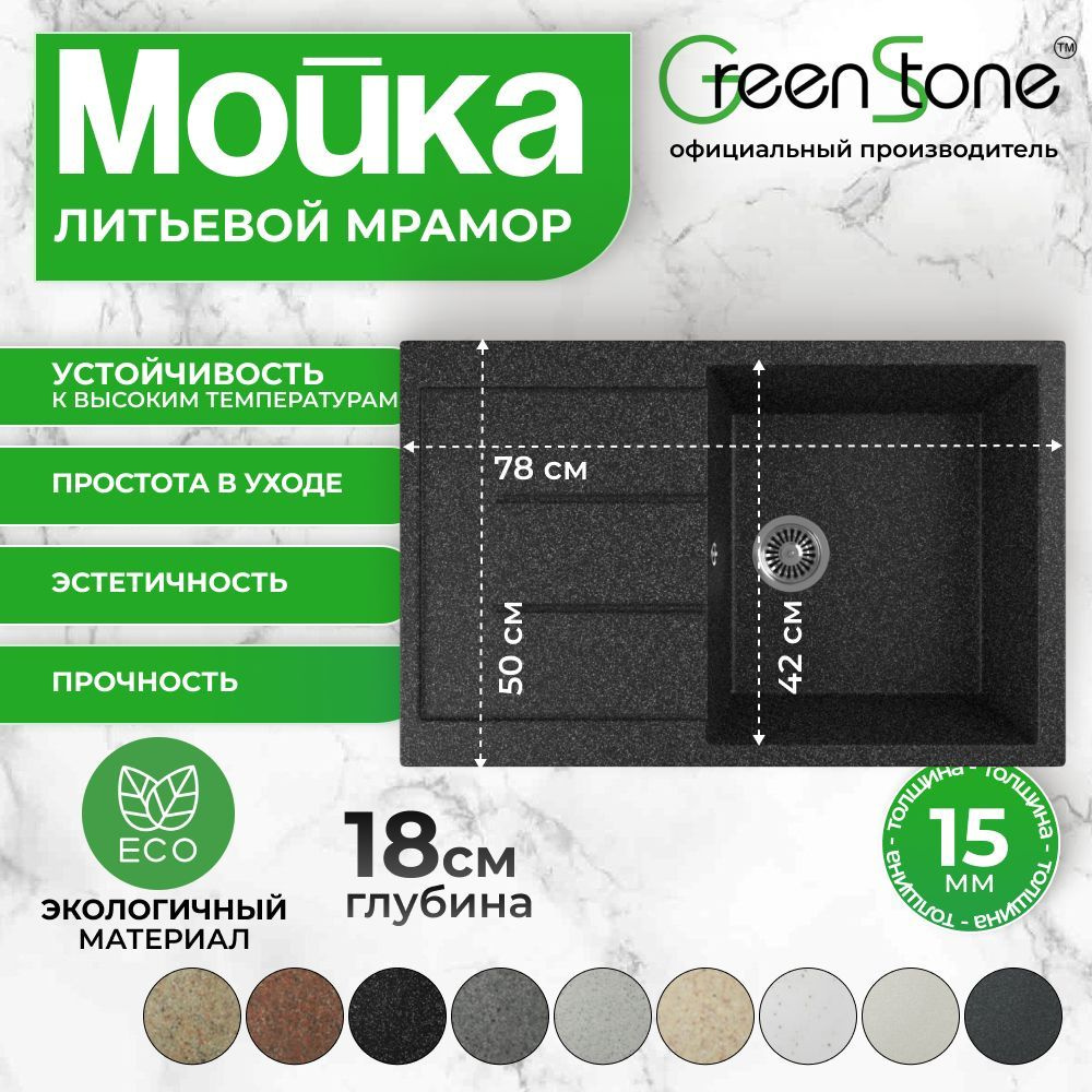 Кухонная мойка врезная GreenStone GRS-25-308 черный #1