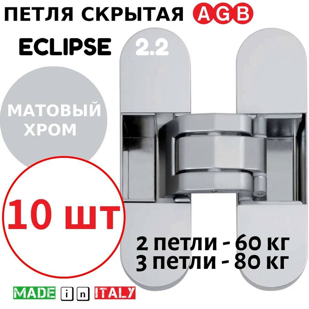 Петли скрытые AGB Eclipse 2.2 (матовый хром) Е30200.85.34 + накладки Е30200.87.34 (10шт)  #1