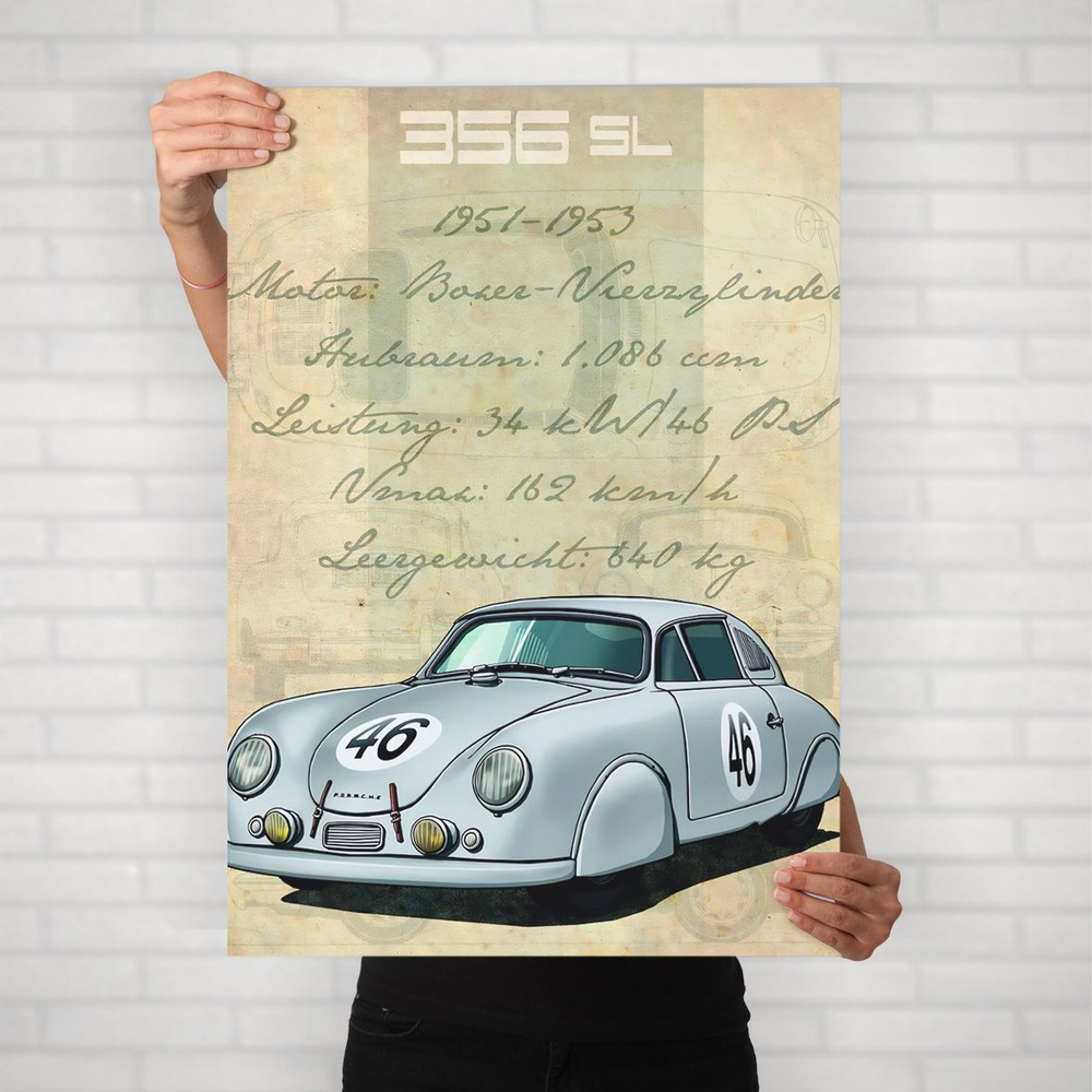 Плакат на стену для интерьера Культовые машины (Porsche 356 1) - Постер по легендарным и классическим #1