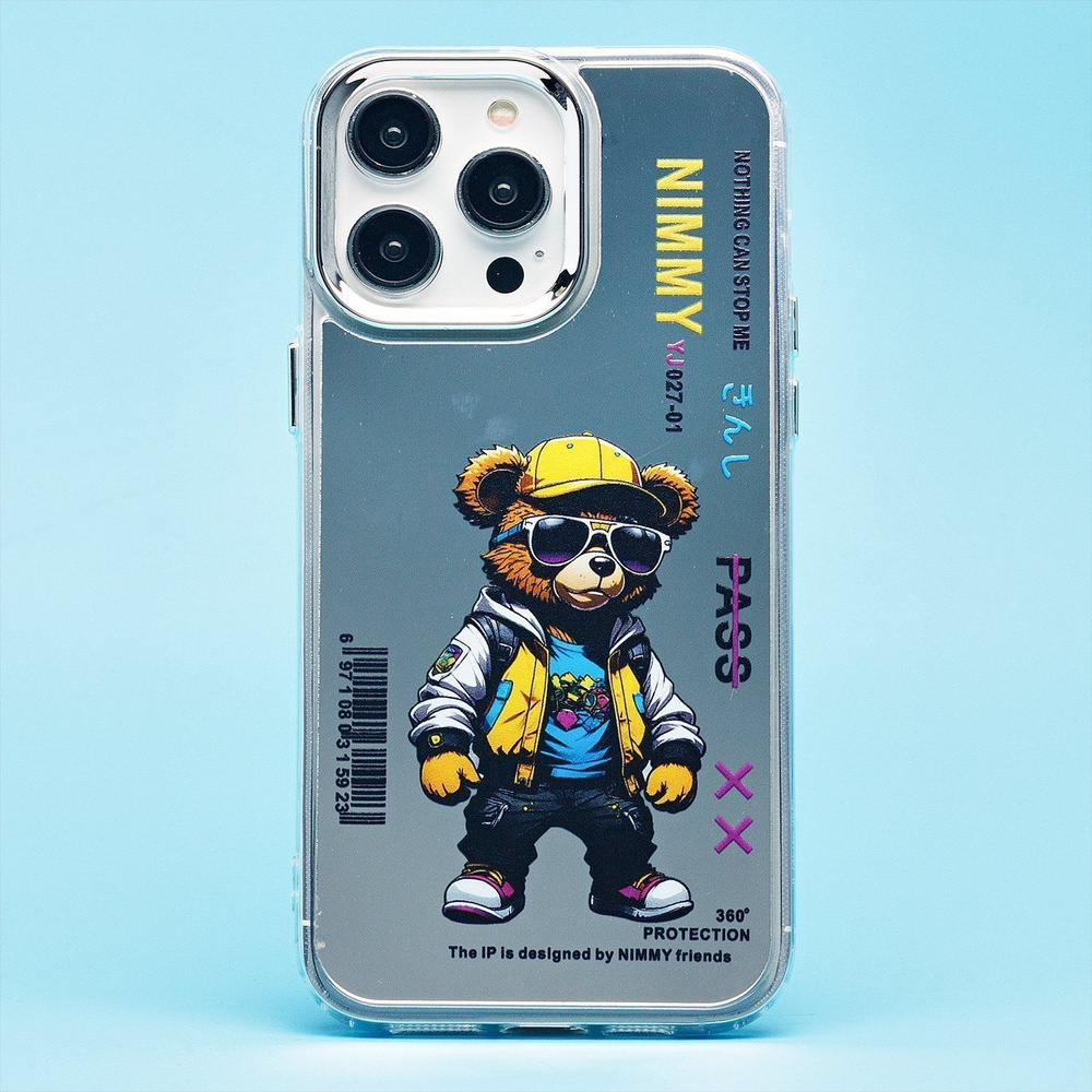 Чехол для iPhone 14 Pro Max силиконовый (рис. 092/мишка) <серый> #1