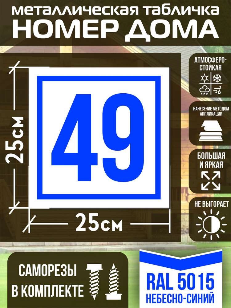 Адресная табличка на дом с номером 49 RAL 5015 синяя #1