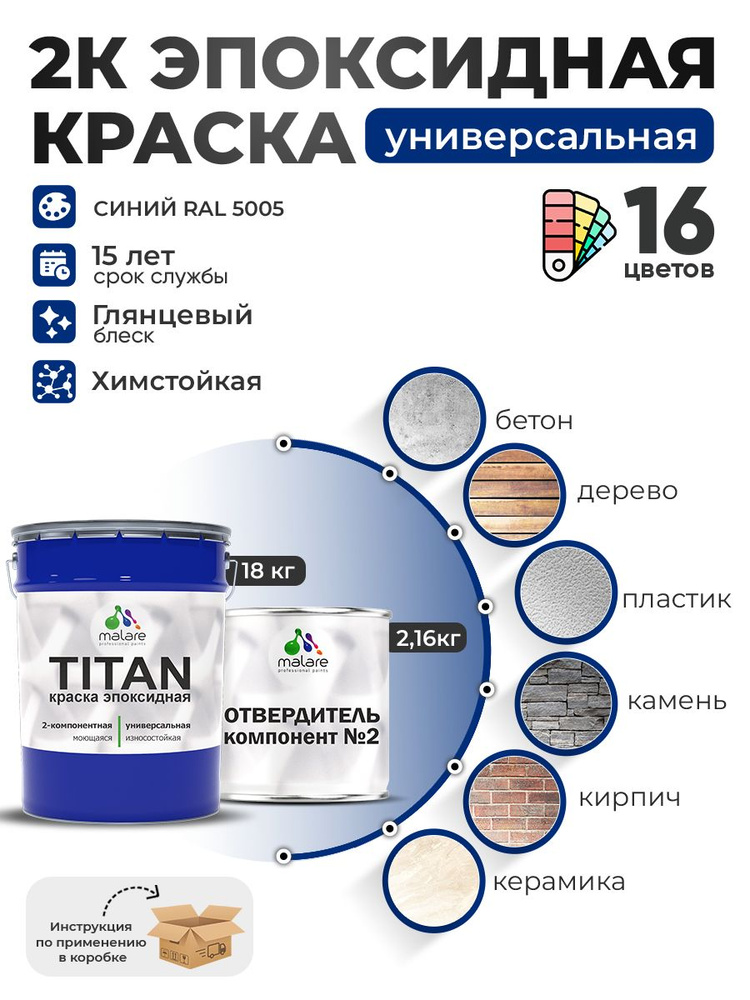 2К Эпоксидная краска Malare TITAN универсальная, двухкомпонентная влагостойкая высокопрочная износостойкая, #1