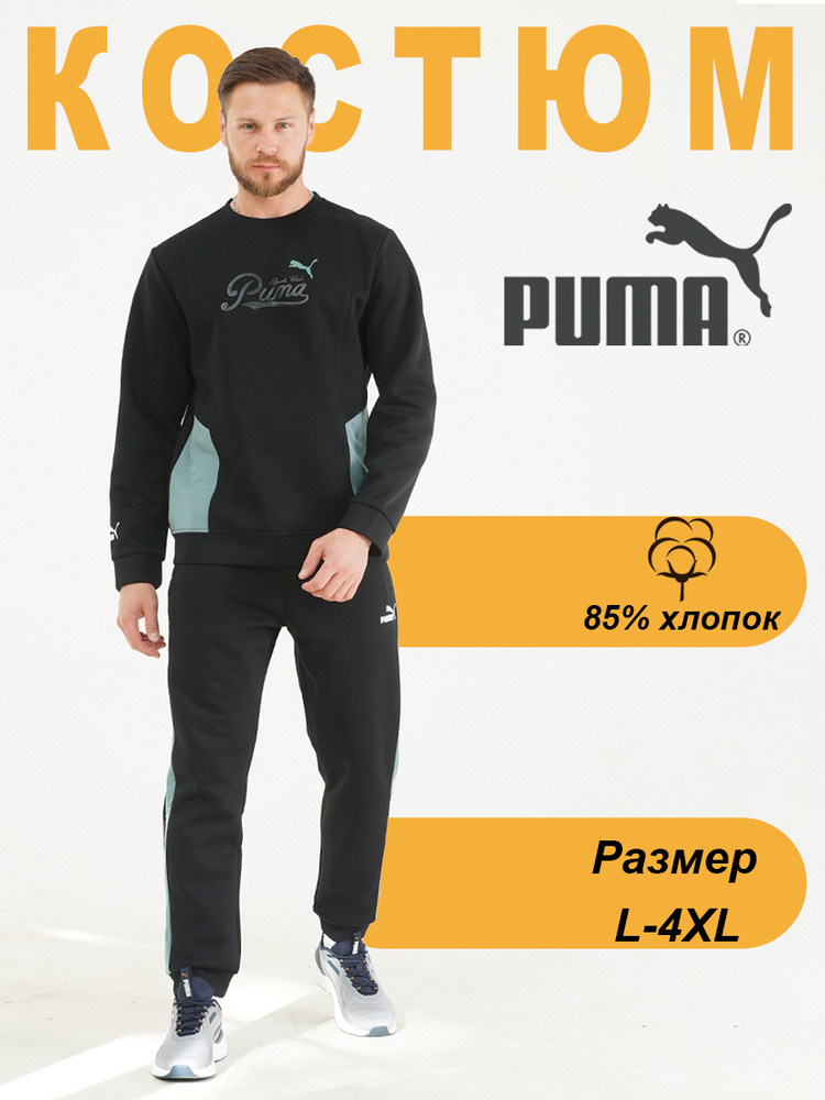 Костюм спортивный Мужской PUMA Спортивный брючный, двойка черный ...