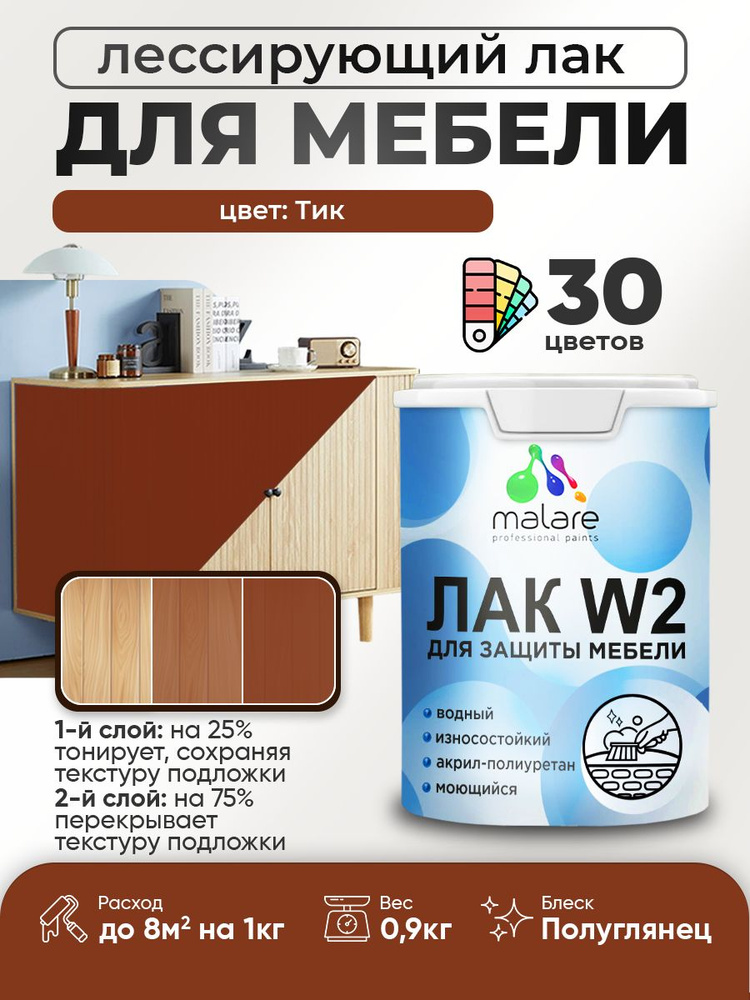Лак колерованный тонирующий лак для мебели Malare W2 для кухонных фасадов, для дерева и минеральных поверхностей, #1