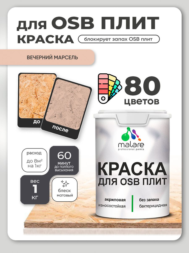 Акриловая краска для ОСБ плит Malare для дерева для наружных и внутренних работ, быстросохнущая без запаха #1