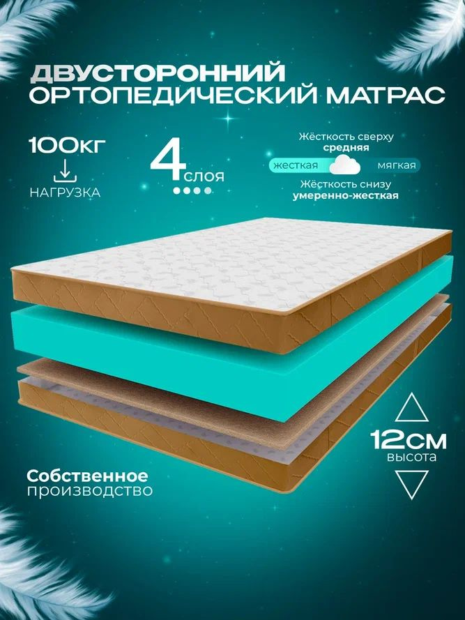 Ортопедический беспружинный матрас 115х190 см VITAFLEX Anatomic 11V Sk, с кокосом, ппу, двусторонний, #1