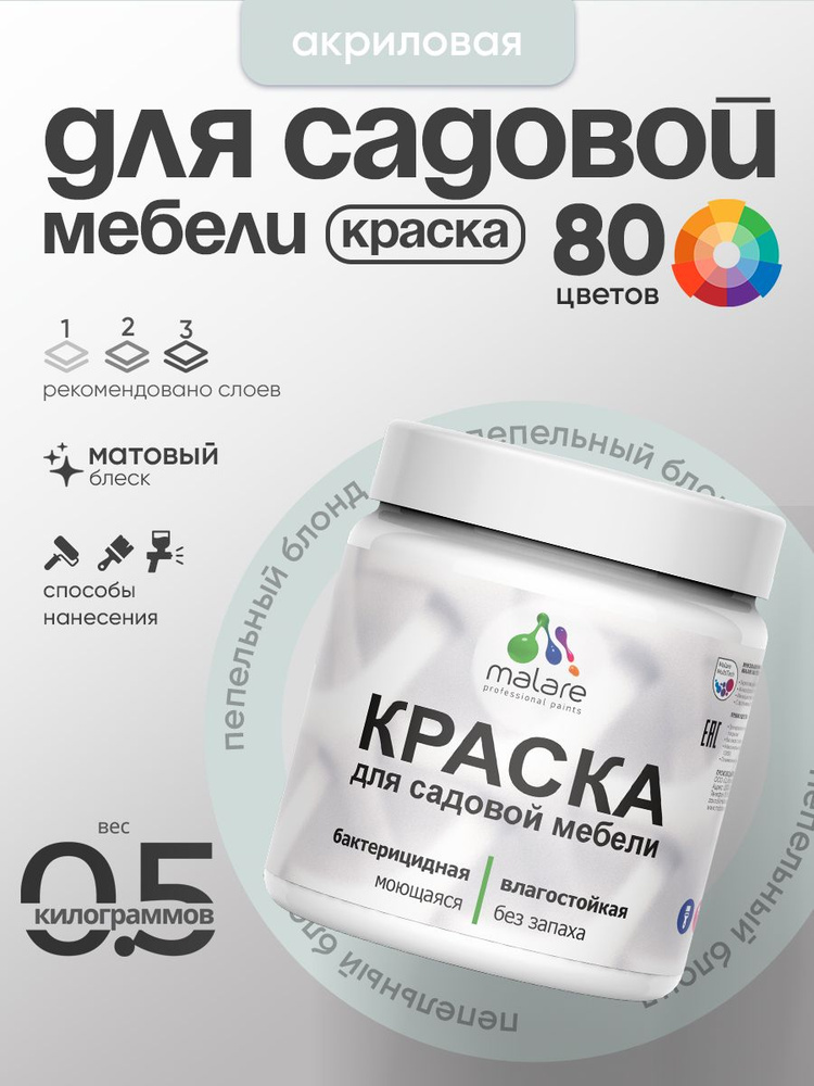 Акриловая краска Malare для садовой мебели/ по дереву, для наружных и внутренних работ/ быстросохнущая #1