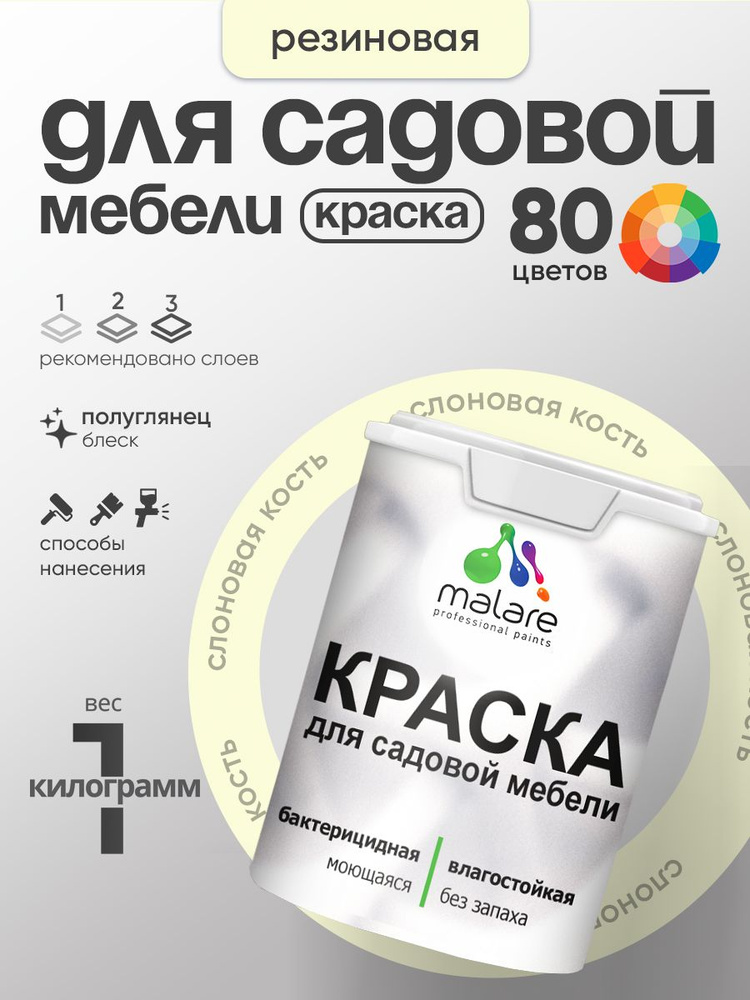 Резиновая краска Malare для садовой мебели/ по дереву, для наружных и внутренних работ/ быстросохнущая #1