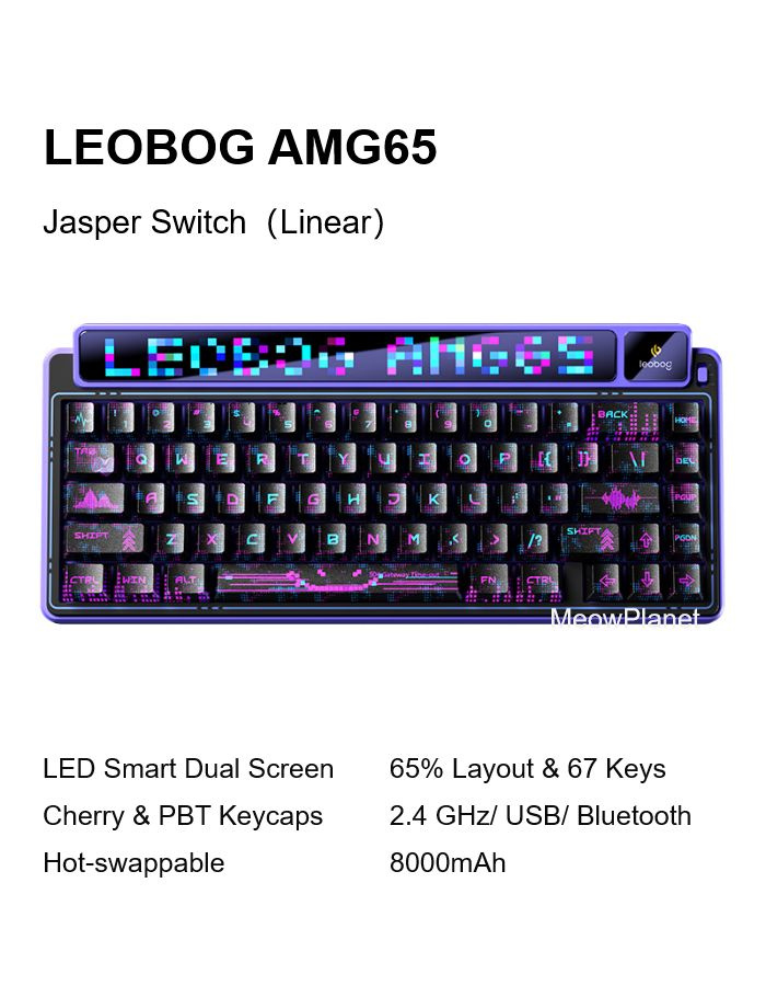 LEOBOG Игровая клавиатура беспроводная AMG65, Jasper Switch, Двойной экран, Английская раскладка, черный #1