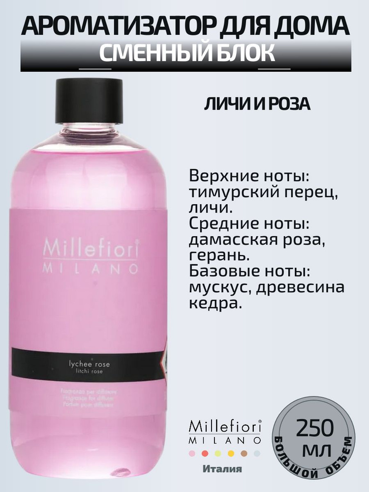 Millefiori Milano NATURAL / Сменный блок (рефилл) 250 мл. Личи и роза / Lychee rose #1