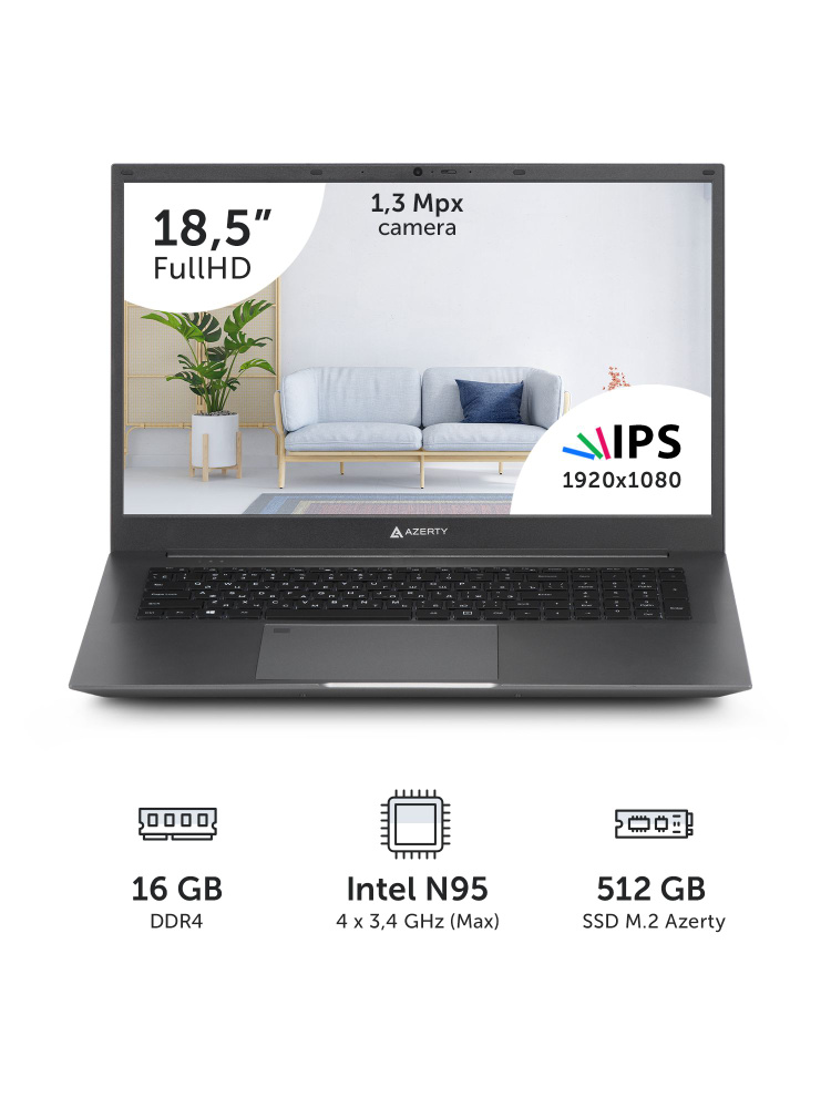 Azerty RB-1799 Ноутбук 18.5", Intel N95, RAM 16 ГБ, SSD 512 ГБ, Intel UHD Graphics, Windows Pro, (120-0893), #1