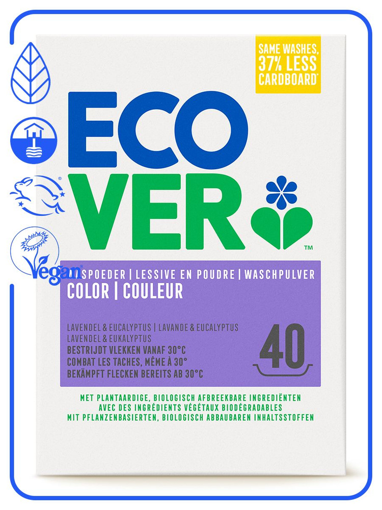 Ecover Экологичный стиральный порошок-концентрат для цветного белья 3 кг #1