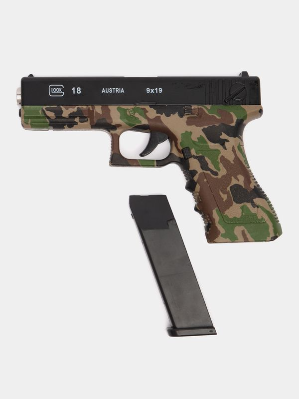 Спринговый пистолет с пульками, Glock 18 железный утяжеленный (хаки) #1
