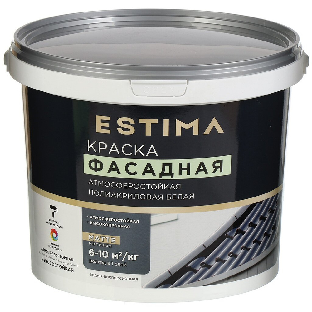 Estima, Краска матовая для наружных работ фасадная, без запаха 6.5 кг #1