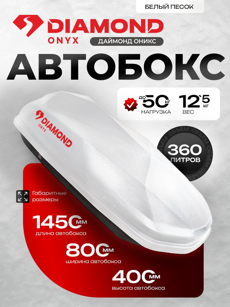Автобокс DIAMOND ONYX двусторонний / усилители / крепления "краб" / 145 см / белый песок #1