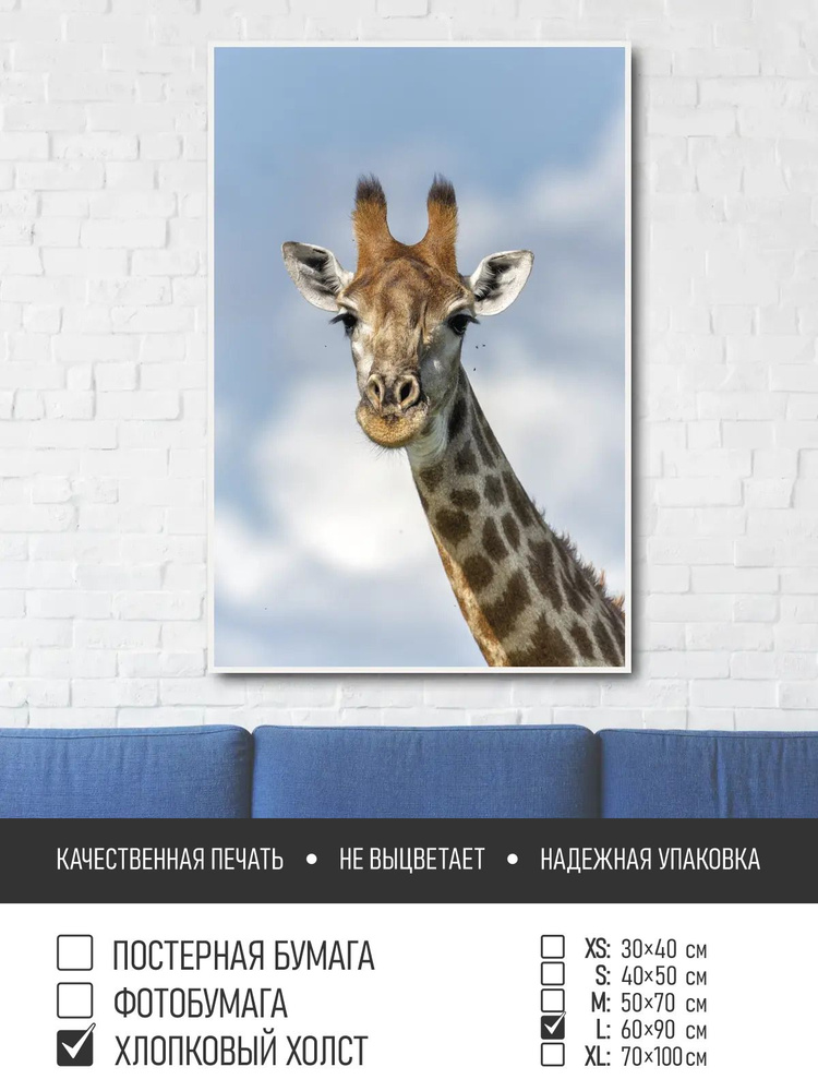 Постер на холсте Портрет жирафа из африки, 60х90 см ПолиЦентр #1