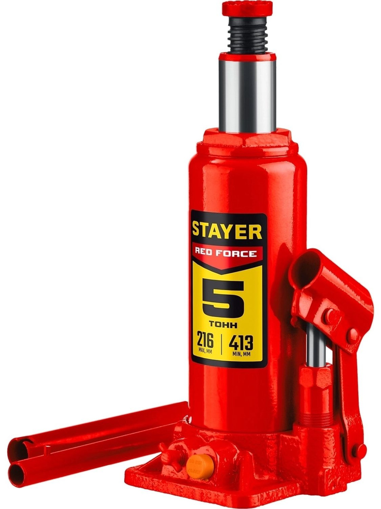 Бутылочный гидравлический домкрат Professional STAYER RED FORCE 5 т 216 - 413 мм #1