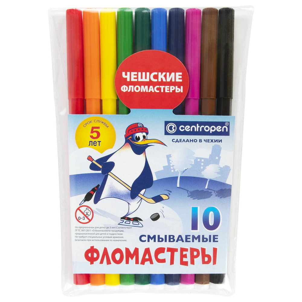 Centropen Фломастеры 10 цветов Пингвины, смываемые 7790/10ET, 7 7790 1086 #1