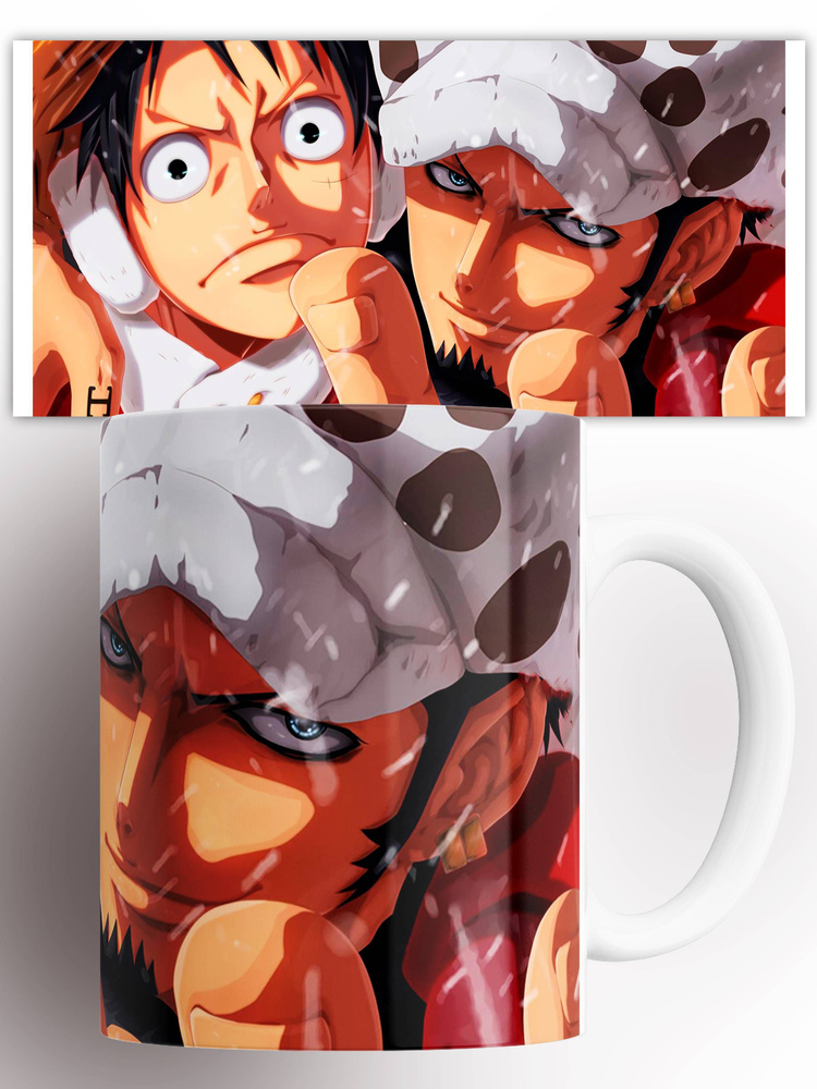 Кружка с принтом Аниме ВАН ПИС Монки Д Луффи и Трафальгар Д Ватер Ло Anime ONE PIECE 330 мл #1