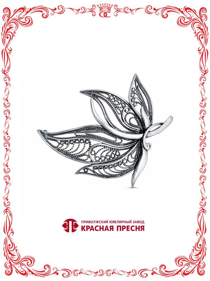 Серебряная брошь без вставок оксидирование Б13011938 #1
