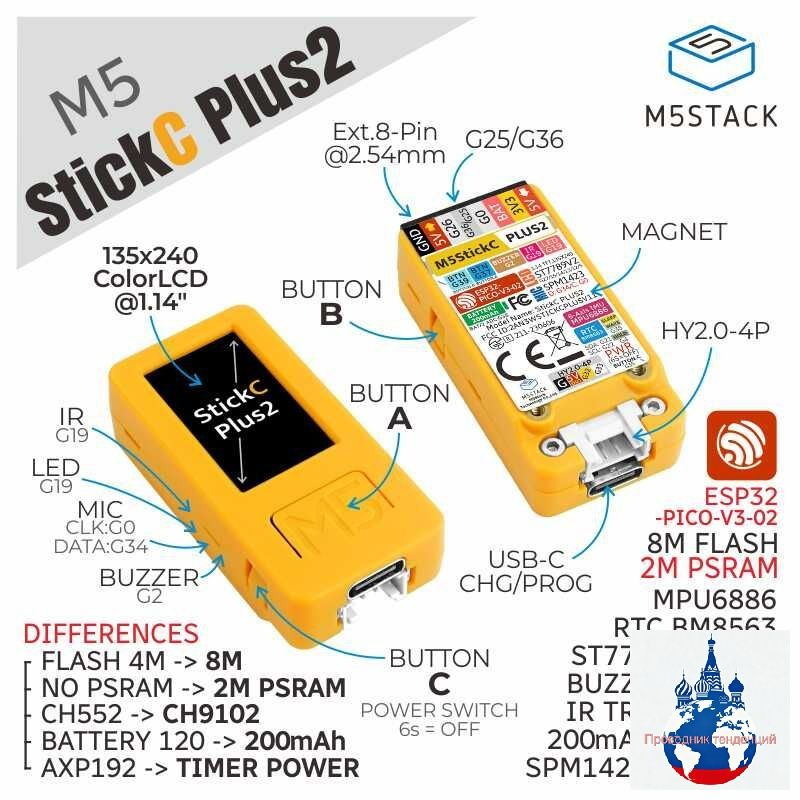M5Stack Stick PLUS 2 ESP32 IOT development Board комплект для ...