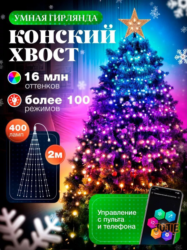 Электрогирлянда интерьерная Конский хвост Светодиодная 400 ламп, 2 м, питание 12 В, 1 шт #1