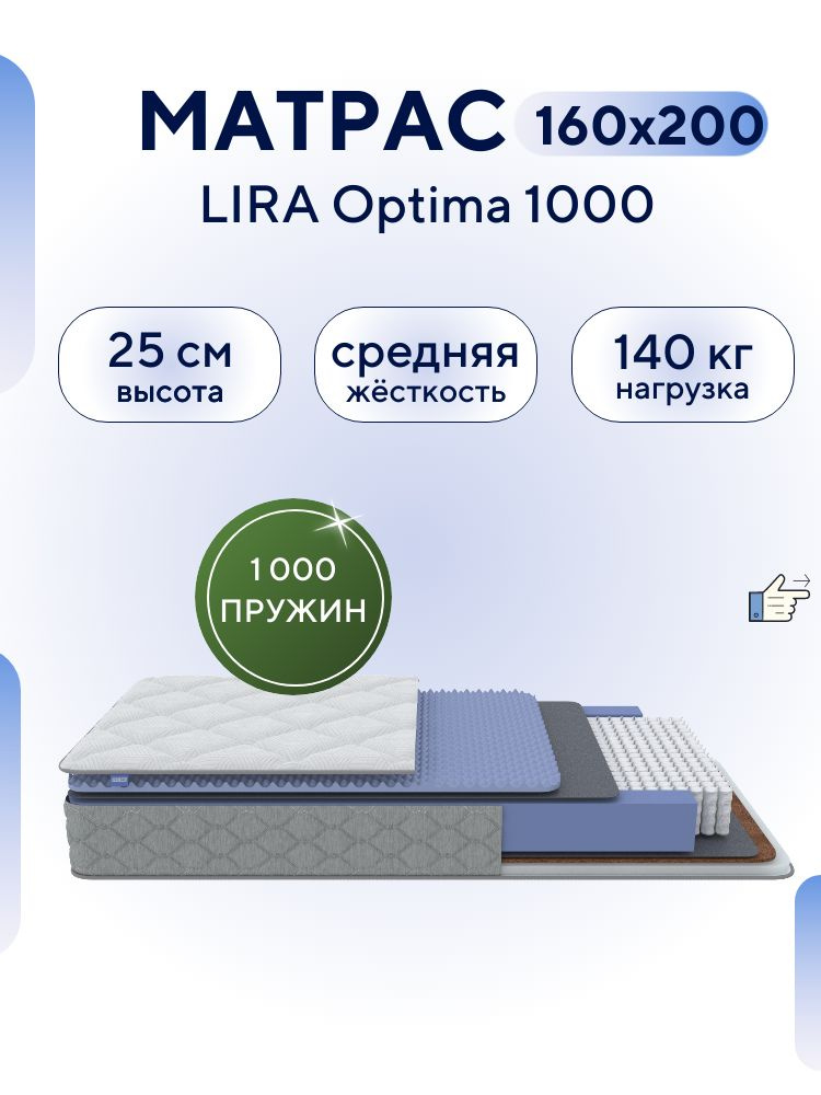 Матрас 160х200 ортопедический, независимый пружинный блок, Lira Optima 1000 #1