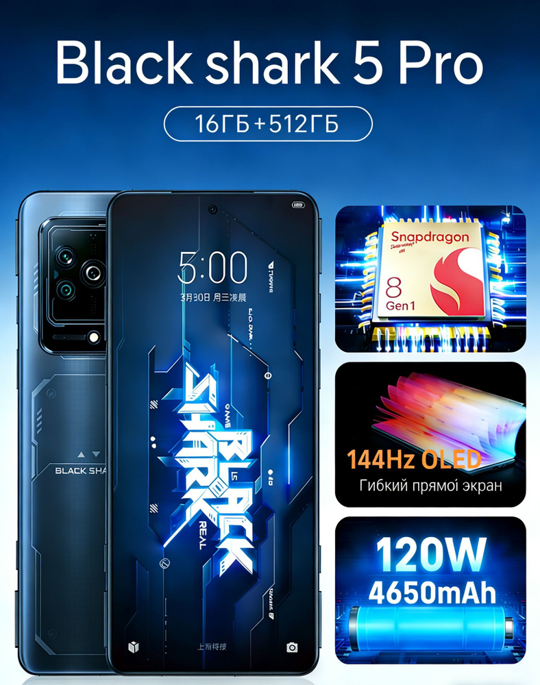 Смартфон Black Shark 5 Pro 512 ГБ 16 ГБ Черный 6.67 OLED/AMOLED