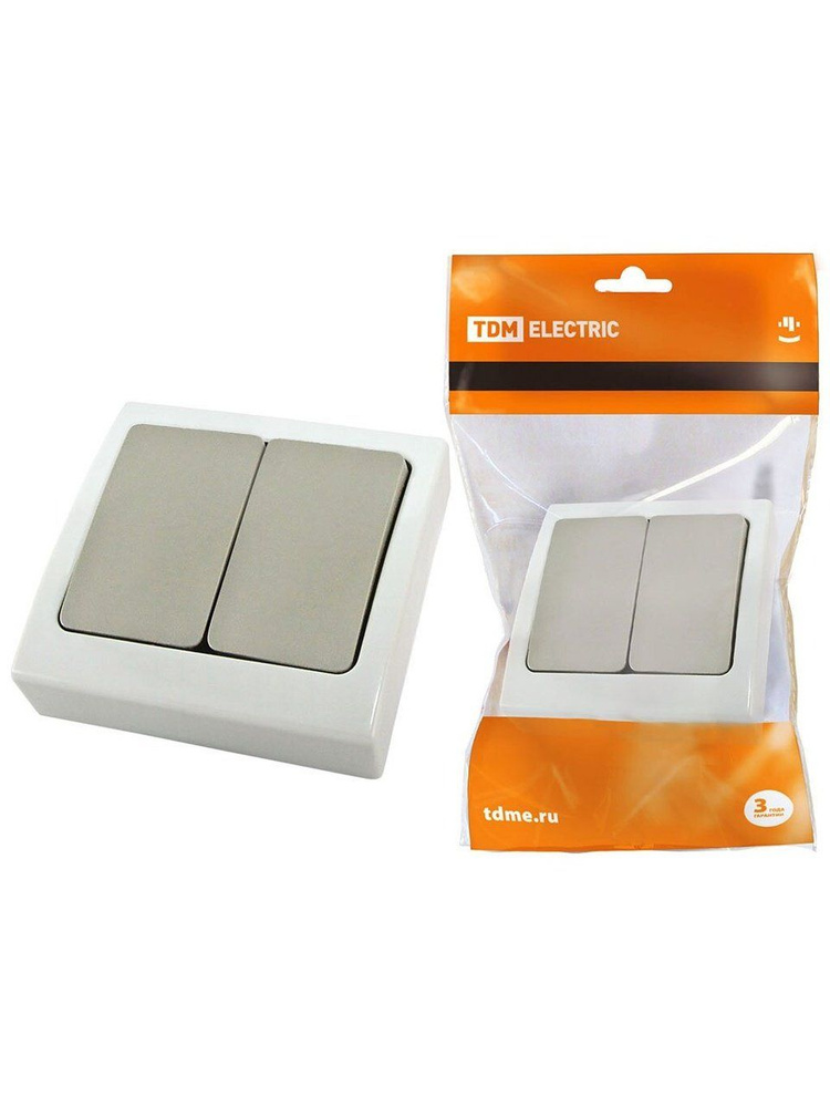 Выключатель TDM Electric Вуокса двухклавишный, скрытая установка, IP54, 10 А, серый, SQ1803-0102 #1