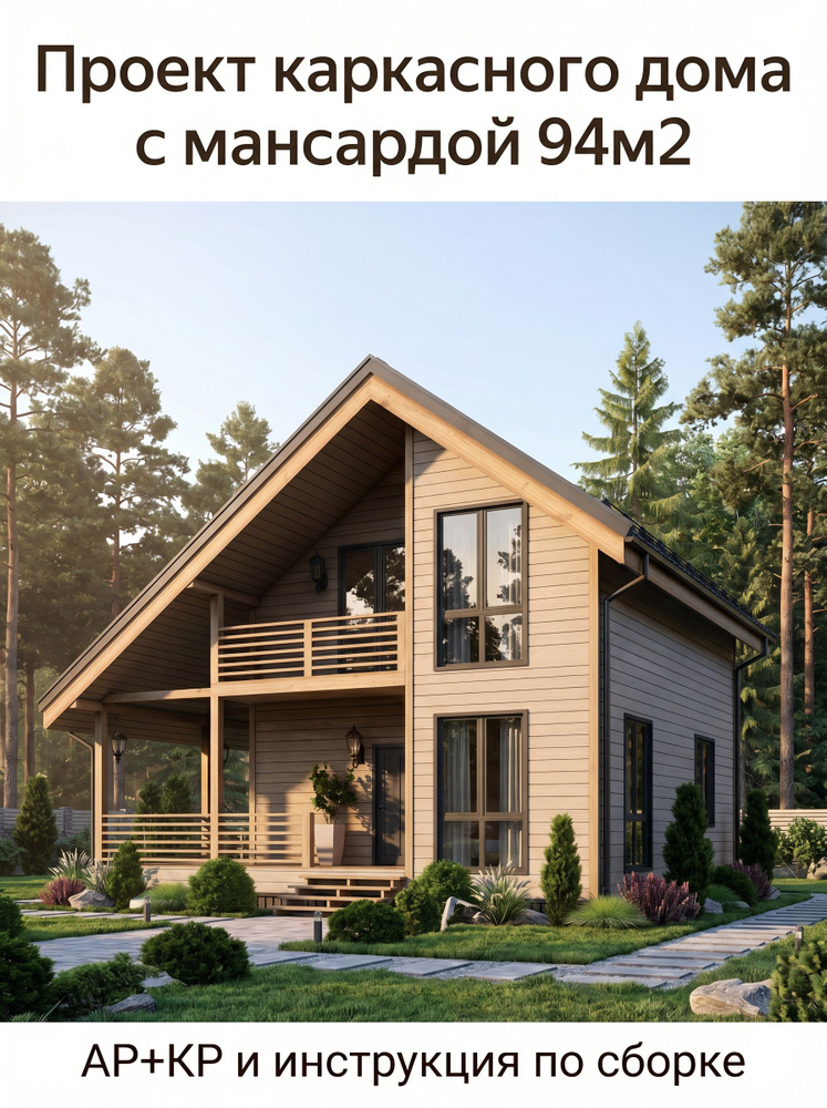 Проект каркасного дома с мансардным этажом 94м2 купить на OZON по ...